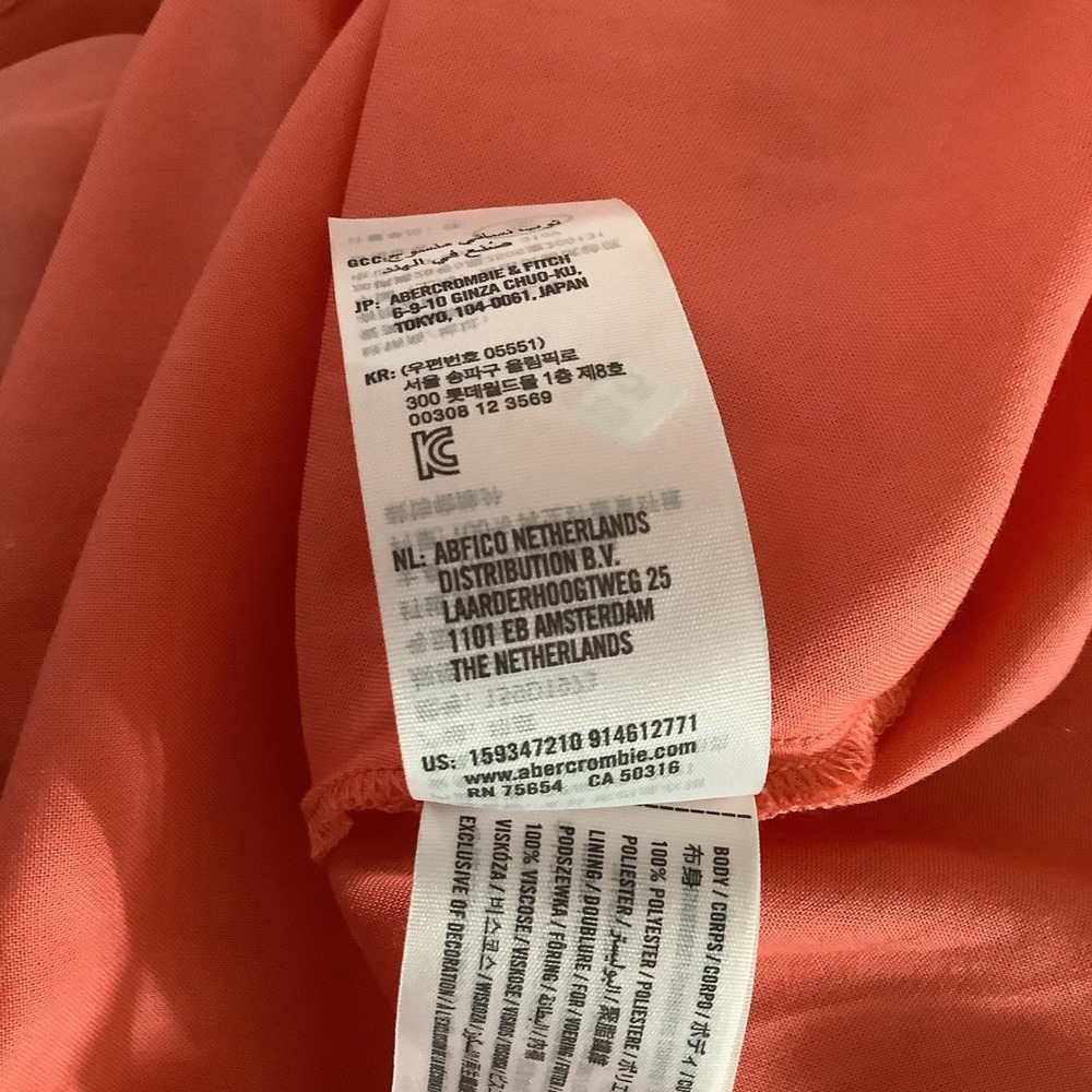 Abercrombie & Fitch Coral Pink Chiffon Deep V-Neck Mini Dress Size ST Tall - Picture 5 of 6